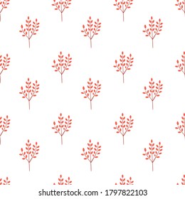 Patrón floral sin soldadura aislado en fondo blanco. Diseño vectorial de hojas rojas