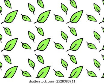 Floral seamless pattern isolated on White background. Green Leaf drawing. Doodle leaf. Minimalist and simple design.
