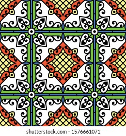 Floral seamless pattern, italian traditional tile background, vector