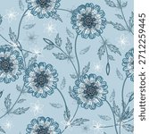 Floral seamless pattern ,Jacobean Print Pattern Seamless , navy flowers Vector clipart. Seamless pattern with stylized exotic flowers, climbing plants. Fashion floral wallpaper, background. Asian