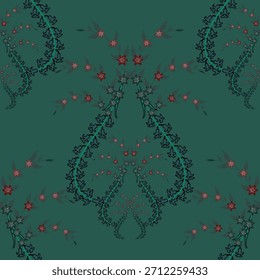 Patrón floral sin fisuras, patrón de impresión jacobea sin fisuras, Clipart de Vector de flores azul marino. Patrón sin fisuras con flores exóticas estilizadas, plantas trepadoras. Fondo de pantalla floral de la moda, fondo. Asiático