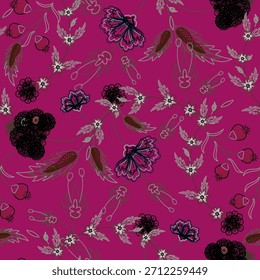 Patrón floral sin fisuras, patrón de impresión jacobea sin fisuras, Clipart de Vector de flores azul marino. Patrón sin fisuras con flores exóticas estilizadas, plantas trepadoras. Fondo de pantalla floral de la moda, fondo. Asiático