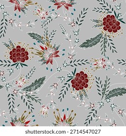 Padrão floral sem emenda, padrão de impressão jacobino sem emenda, flores da marinha Clipart de vetor. Padrão contínuo com flores exóticas estilizadas, trepadeiras. Moda floral papel de parede, fundo. Asiático