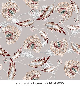 Patrón floral sin fisuras, patrón de impresión jacobea sin fisuras, Clipart de Vector de flores azul marino. Patrón sin fisuras con flores exóticas estilizadas, plantas trepadoras. Fondo de pantalla floral de la moda, fondo. Asiático