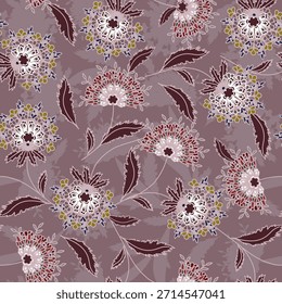 Floral seamless pattern ,Jacobean Print Pattern Seamless , navy flowers Vector clipart. Seamless pattern with stylized exotic flowers, climbing plants. Fashion floral wallpaper, background. Asian