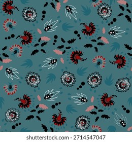 Patrón floral sin fisuras, patrón de impresión jacobea sin fisuras, Clipart de Vector de flores azul marino. Patrón sin fisuras con flores exóticas estilizadas, plantas trepadoras. Fondo de pantalla floral de la moda, fondo. Asiático