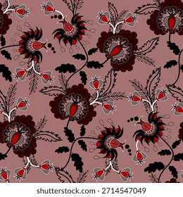 Floral seamless pattern ,Jacobean Print Pattern Seamless , navy flowers Vector clipart. Seamless pattern with stylized exotic flowers, climbing plants. Fashion floral wallpaper, background. Asian
