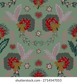 Nahtloses Blumenmuster, Jacobean Print Pattern Nahtlos, Marineblumen Vektor Clipart. Nahtloses Muster mit stilisierten exotischen Blumen, Kletterpflanzen. Mode, florale Tapete, Hintergrund. asiatisch