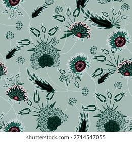 Patrón floral sin fisuras, patrón de impresión jacobea sin fisuras, Clipart de Vector de flores azul marino. Patrón sin fisuras con flores exóticas estilizadas, plantas trepadoras. Fondo de pantalla floral de la moda, fondo. Asiático