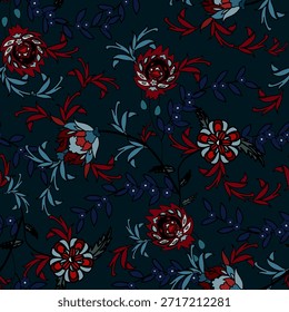 Patrón floral sin fisuras, patrón de impresión jacobea sin fisuras, Clipart de Vector de flores marrones. Patrón sin fisuras con flores exóticas estilizadas, plantas trepadoras. Fondo de pantalla floral de la moda, fondo. Asiático	