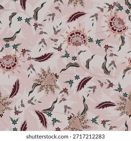 Patrón floral sin fisuras, patrón de impresión jacobea sin fisuras, Clipart de Vector de flores marrones. Patrón sin fisuras con flores exóticas estilizadas, plantas trepadoras. Fondo de pantalla floral de la moda, fondo. Asiático	