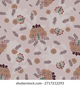 Floral seamless pattern ,Jacobean Print Pattern Seamless ,brown flowers Vector clipart. Seamless pattern with stylized exotic flowers, climbing plants. Fashion floral wallpaper, background. Asian	