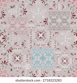 Patrón floral sin fisuras, patrón de impresión jacobea sin fisuras, Clipart de Vector de flores étnicas sin fisuras, flores exóticas estilizadas, plantas trepadoras. Fondo de pantalla floral de la moda, fondo. Asiático	