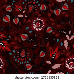 Floral seamless pattern ,Jacobean Print Pattern Seamless ,Ethnic flowers Vector clipart. ethnic seamless pattern stylized exotic flowers, climbing plants. Fashion floral wallpaper, background. Asian	