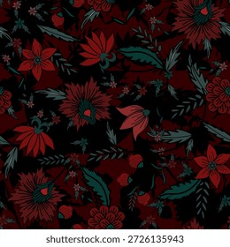 Patrón floral sin fisuras, patrón de impresión jacobea sin fisuras, Clipart de Vector de flores étnicas sin fisuras, flores exóticas estilizadas, plantas trepadoras. Fondo de pantalla floral de la moda, fondo. Asiático	