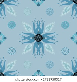 Floral seamless pattern ,Jacobean Print Pattern Seamless , navy flowers Vector clipart. Seamless pattern with stylized exotic flowers, climbing plants. Fashion floral wallpaper, background. Asian