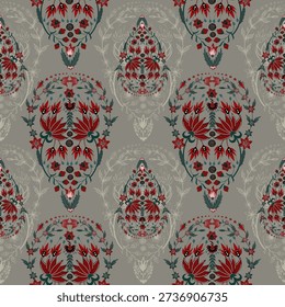 Floral seamless pattern ,Jacobean Print Pattern Seamless , navy flowers Vector clipart. Seamless pattern with stylized exotic flowers, climbing plants. Fashion floral wallpaper, background. Asian