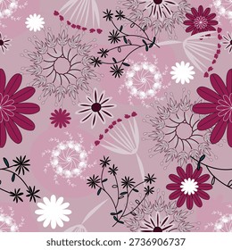 Floral seamless pattern ,Jacobean Print Pattern Seamless , navy flowers Vector clipart. Seamless pattern with stylized exotic flowers, climbing plants. Fashion floral wallpaper, background. Asian