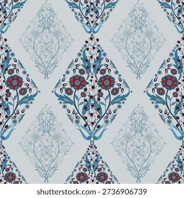 Floral seamless pattern ,Jacobean Print Pattern Seamless , navy flowers Vector clipart. Seamless pattern with stylized exotic flowers, climbing plants. Fashion floral wallpaper, background. Asian
