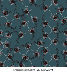 Floral seamless pattern ,Jacobean Print Pattern Seamless , navy flowers Vector clipart. Seamless pattern with stylized exotic flowers, climbing plants. Fashion floral wallpaper, background. Asian	