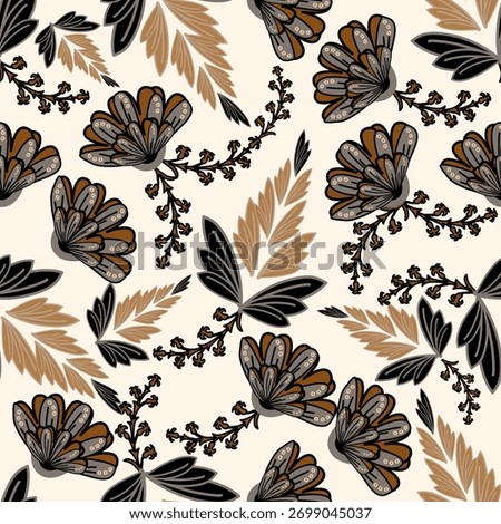 Floral seamless pattern ,Jacobean Print Pattern Seamless , navy flowers Vector clipart. Seamless pattern with stylized exotic flowers, climbing plants. Fashion floral wallpaper, background. Asian 