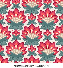 Floral seamless pattern, Jacobean style flowers. Colorful herbal background. Vector illustration.