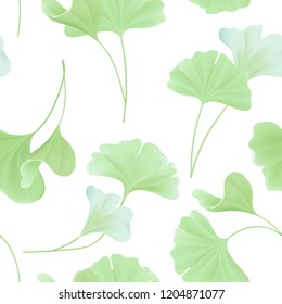 Floral seamless pattern with japanese gingko biloba leaves, vintage pastel green texture for design, fabric print, wallpaper in vector 