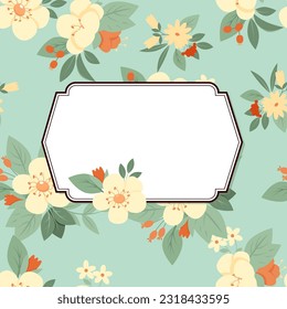 Floral seamless pattern with label in the center