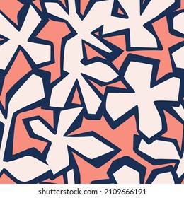 Floral seamless pattern. Large petals forming flower buds in collage style. Decorative flower silhouettes. Abstract geometric polygonal graffiti style background.