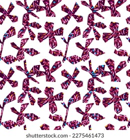 Floral seamless pattern. Large petals forming flower buds in collage style with geometric texture. Decorative flower silhouettes. Abstract geometric polygonal graffiti style background. Collage style.