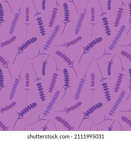 Patrón floral sin fisuras. Silhouette de flores de lavanda. Fondo vectorial púrpura con flores de Lavender. Ilustración plana.