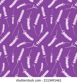 Floral seamless pattern. Lavender flowers silhouettes. Endless purple background with Lavender blossom. Spring vector illustration.