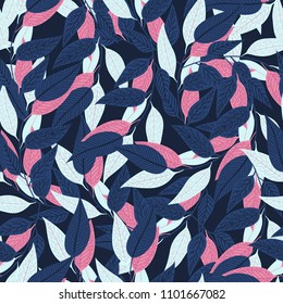 Floral seamless pattern. leaf pattern on dark blue background for printing design. Vector illustration