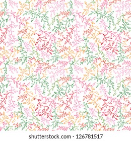 Floral seamless pattern with leaf. Vector illustration for your fashion design. Easy to use and change color. Seamless endless green, red, pink and orange spring pattern.