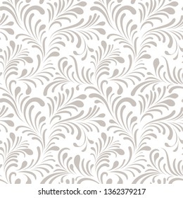 Floral seamless pattern with leaves. Abstract swirl line leaf bloom background. 