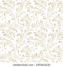 Floral seamless pattern with leaves. Abstract swirl line leaf bloom background. 
