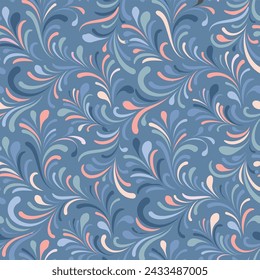 Floral seamless pattern with leaves. Abstract swirl line leaf ornamental flourish texture 