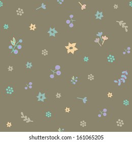 Floral seamless pattern with leaves, berries and flowers in vector