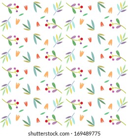 Floral seamless pattern with leaves, berries and flowers in vector