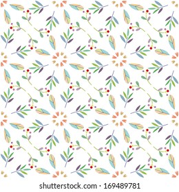 Floral seamless pattern with leaves, berries and flowers in vector