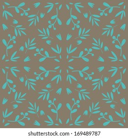 Floral seamless pattern with leaves, berries and flowers in vector