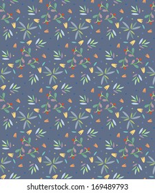 Floral seamless pattern with leaves, berries and flowers in vector