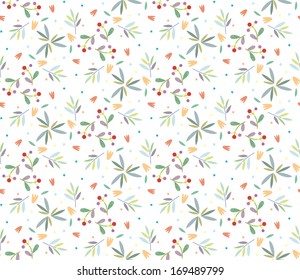 Floral seamless pattern with leaves, berries and flowers in vector
