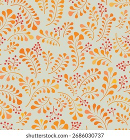 Floral seamless pattern. Leaves and berries flourish texture. nature autumn garden background