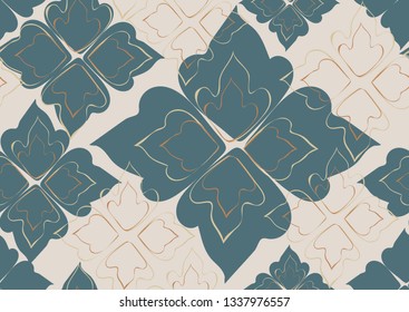 Floral seamless pattern leaves blue background. Abstract vector wallpaper.
