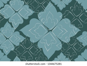 Floral seamless pattern leaves blue background. Abstract vector wallpaper.