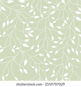 Floral Seamless Pattern with Leaves Branch. Minimalist Botanical Repeat Background for Organic and Nature Design, Textile, Surface Design. Vector Illustration