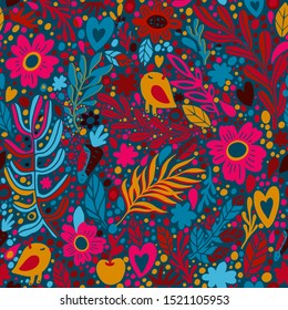 Floral seamless pattern with leaves. Seamless pattern can be used for wallpaper, pattern fills, web page background, surface textures