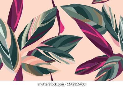 Floral seamless pattern. Leaves of Cordelia on a pink background.