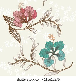 Floral seamless pattern with leaves, EPS10 Vector background